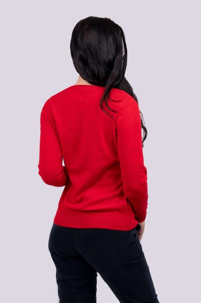 Women’S V-Neck Fine Gauge Cotton Pullover - Bordeaux / L