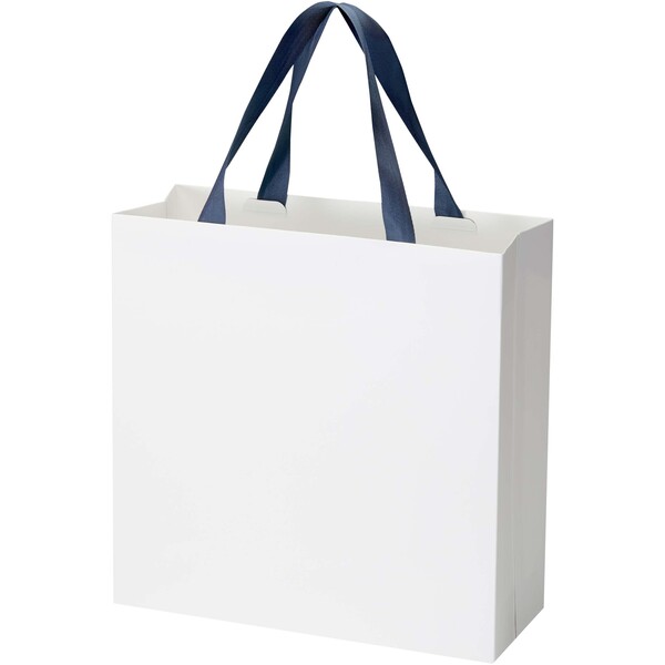 Smartfold 210 g/m² paper bag with ribbon handles and gloss lamination -  31 x 12 x 31 cm - Blue