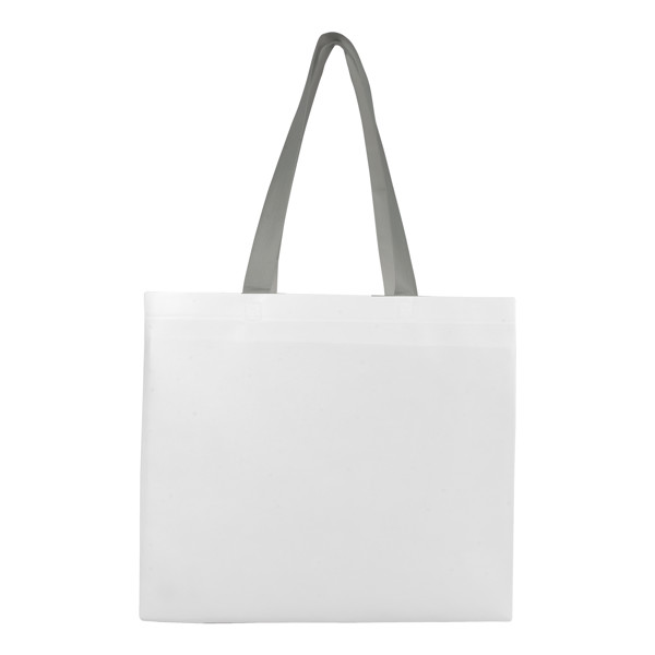 Laminated Non-Woven Fabric Shopping Bag With Gusset And Long Handles - White / Grey