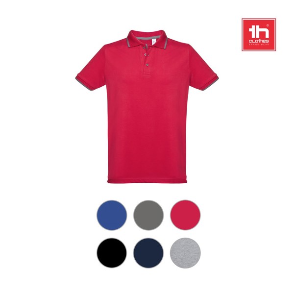 THC ROME. Men's Polo Shirt with contrast colour trim and buttons - Grey / S