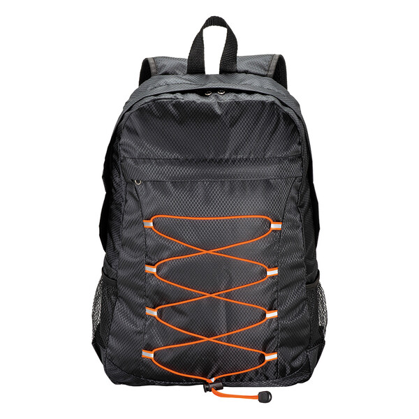210D Ripstop Polyester Retractable Backpack With 4 Pockets Whome Two Mesh Side Pockets - Black