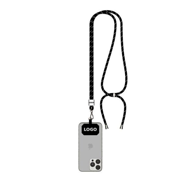 Șnur în 2 tonuri, cross body , suport telefon din poliester reciclat (rPET) - Negru / Alb / Accesorii și argintii