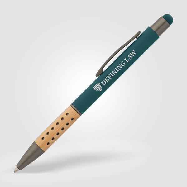 Bowie Bamboo Grip Pen w/Stylus - Teal / Laser