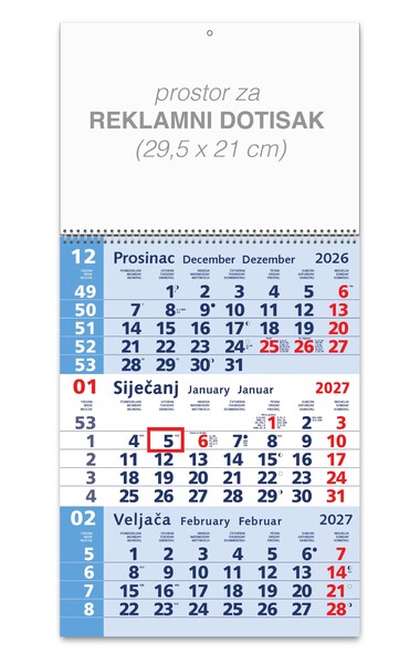 Poslovni kalendar – Trodjelni plavi spirala