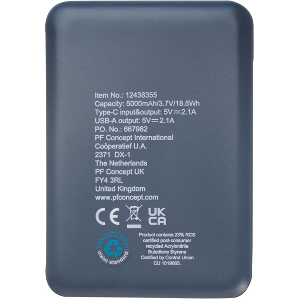 Batterie de secours en plastique recyclé Asama type-C de 5 000 mAh - Bleu hale