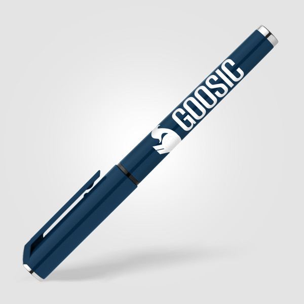 Stylo gel monochrome Islander en plastique recyclé - Bleu marine / Jet d’encre 4 couleurs