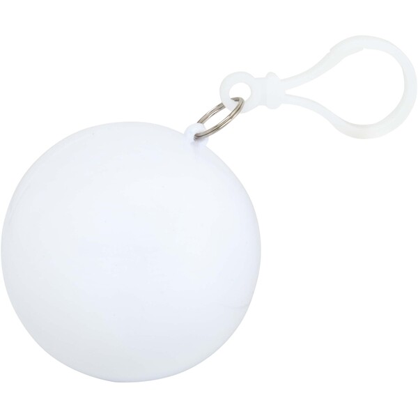 Fog poncho in round plastic container with carabiner - White