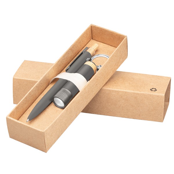 Reborn Recycled Aluminium Bamboo Accented Pen & Torch Gift Set – Full Colour Inkjet All - Gunmetal / 4 Color inkjet