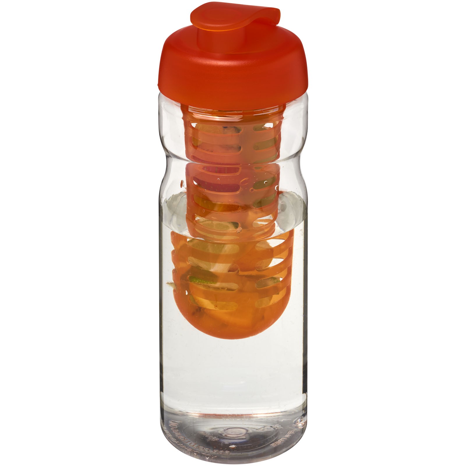 Bidon H2O Base® z wieczkiem na zacisk o pojemności 650 ml zmożliwością przyrządzania wody smakowej - Przezroczysty / Pomarańczowy