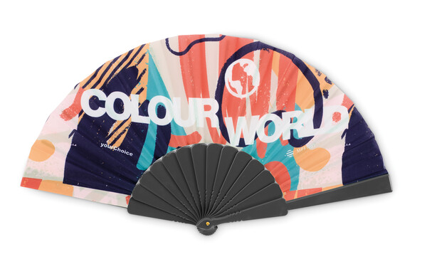 Full colour plastic hand fan - Black
