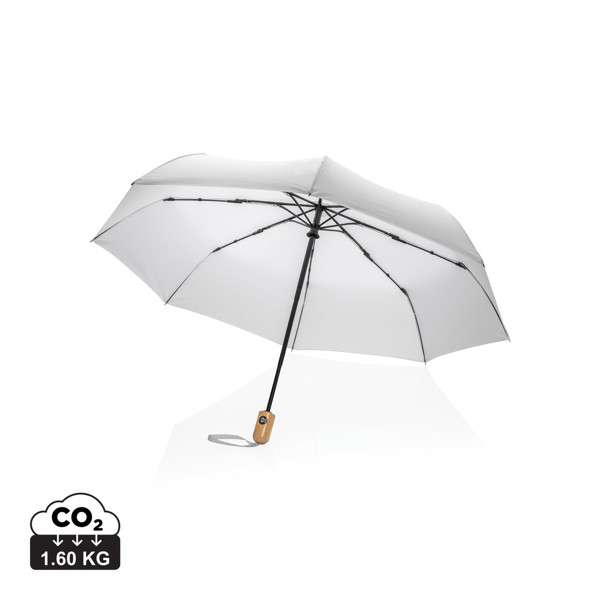 21" Impact AWARE™ RPET 190T bamboo auto open/close umbrella - White