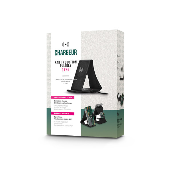 CHARGEUR INDUCTION 3 EN 1 ET SUPPORT PLIABLE EN rPET