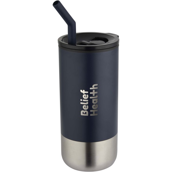 Gobelet isotherme Grayson 480 ml certifié RCS avec paille en silicone - Marine