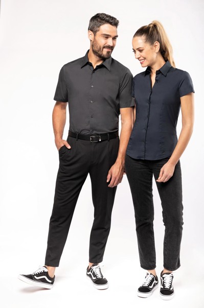 Ladies' Short-Sleeved Cotton/Elastane Shirt - White / 2XL