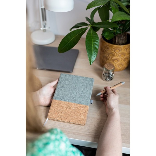 Cork notebook A5 with ball pen | Layla - grey