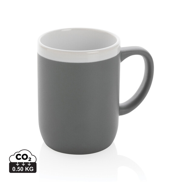 Keramische mok met witte rand 300 ml. - Grijs / Wit