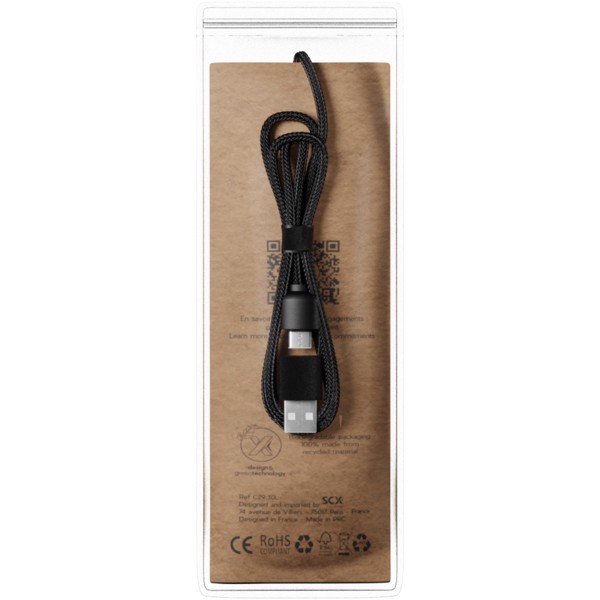 Câble de charge 3-en-1 SCX.design C40 en rPET avec logo lumineux et tapis de charge de 10 W