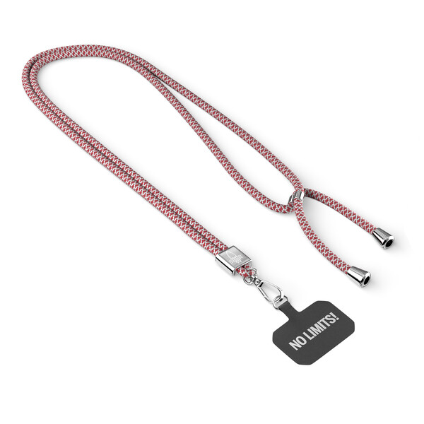 Crossbody, trendy 2-tone cord phone holder made of recycled polyester (rPET) - White / Medium Scarlet Red / Silver accessories