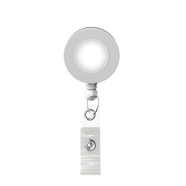 Retractable badge reel in round shape with ⌀2cm logo - White