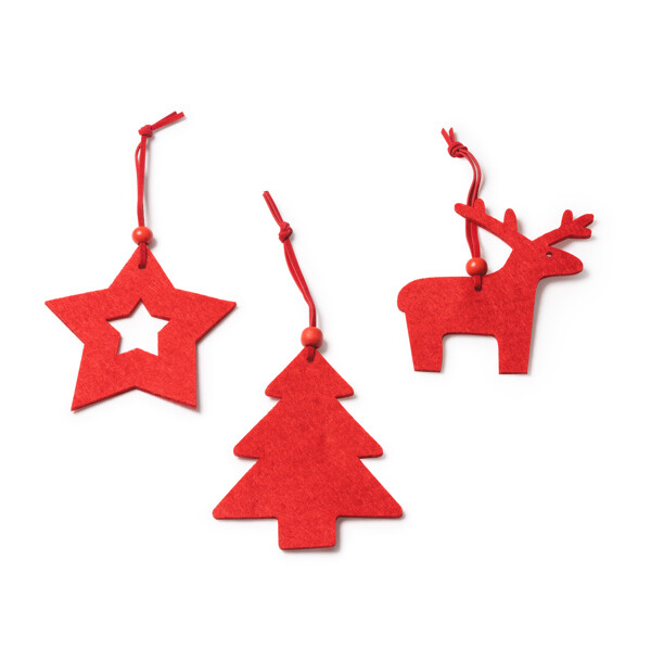Set de adornos navideños personalizado de fieltro con estrella, árbol y reno