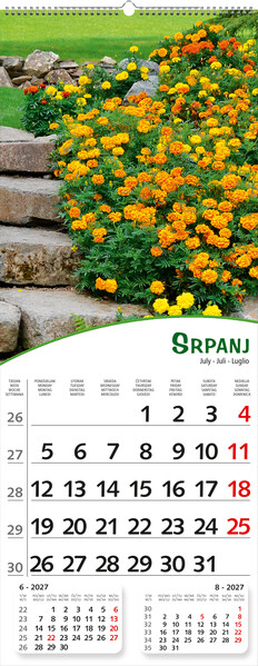 Uski zidni kalendar – Pogled s cvijećem