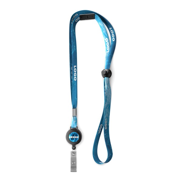 Adjustable polyester sublimation lanyard with badge reel - Full colour