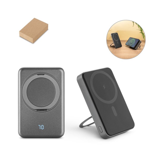 WARSHEL 10. Power bank magnética 10'000 mAh com carregador wireless super rápido 15W em ABS reciclado (100% rABS) com suporte
