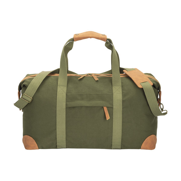 Recycled Canvas Duffle Bag. Adjustable And Removable Shoulder Strap With Metal Buckles - Dark Green