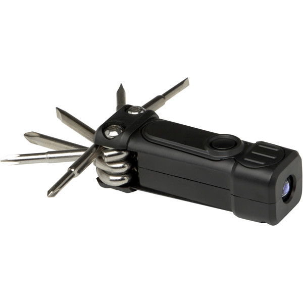 Octo 8-in-1 RCS recycled plastic screwdriver set with torch - Solid Black