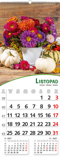 Uski zidni kalendar – Pogled s cvijećem