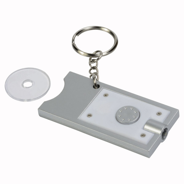 Plastic Key Ring With Shopping Trolley Token And Light - White