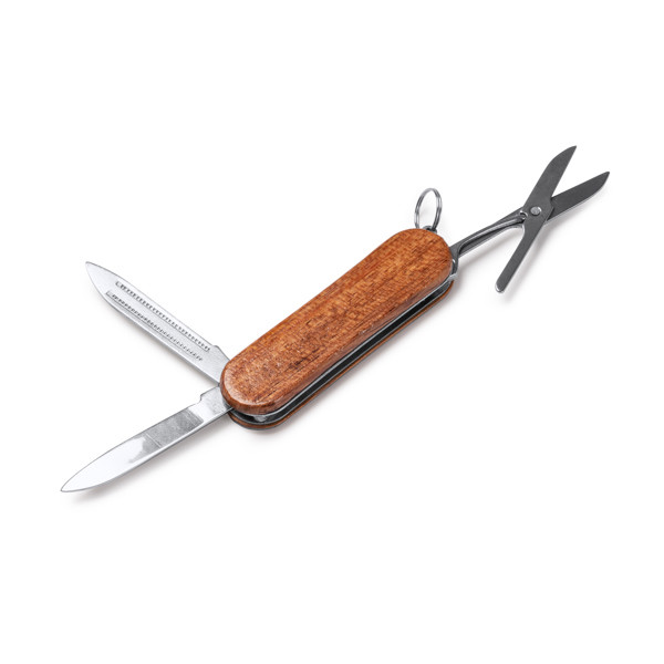 Navaja multiusos personalizada de acero inoxidable con empuñadura de madera