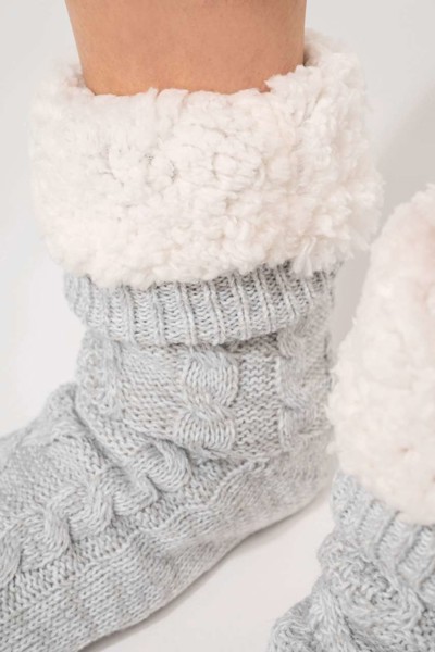 Sherpa-Lined Lounge Socks - Snow Grey Melange