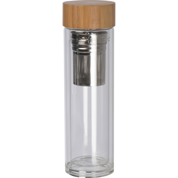 Glass bottle with bamboo lid and 420 ml capacity  HENDRIK - Transparent