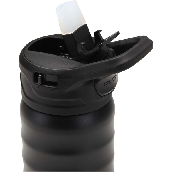 Knox 350 ml RCS recycled double wall stainless steel sport bottle with flip straw - Black