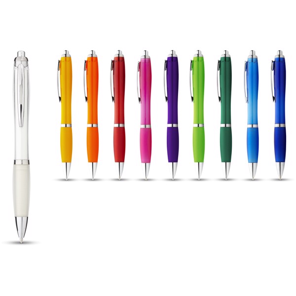 Stylo bille avec corps et grip colorés Nash - Blanc