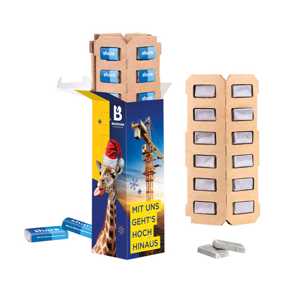 Adventskalender Eco High Tower, Weiß / 24 Share Schokotäfelchen, 72 G