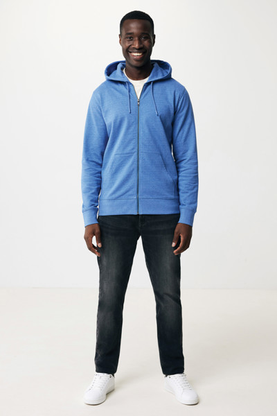 Mikina na zips s kapucňou Iqoniq Abisko z recykl. bavlny - Heather Blue / XXXL