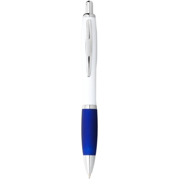 Stylo bille avec corps blanc et grip coloré Nash (encre bleue) - Blanc / Bleu royal
