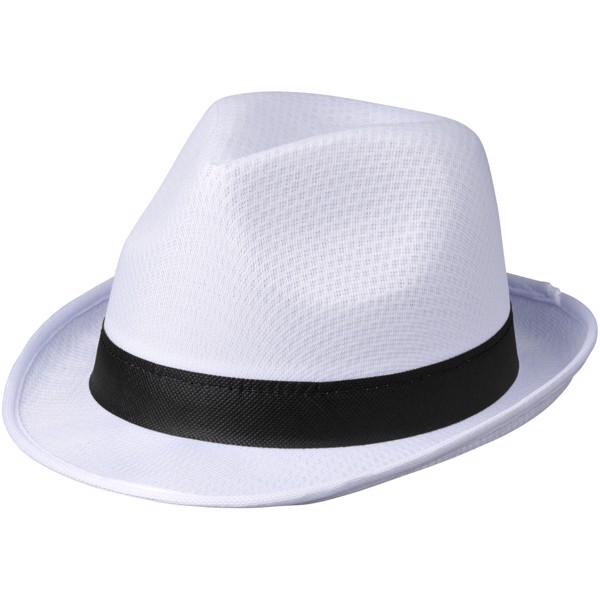 Trilby hat with ribbon - White / Solid black