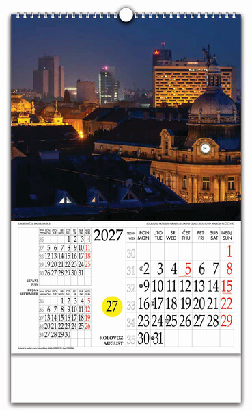 Zidni kalendar s rotacijskim krugom – Zagrebačke razglednice