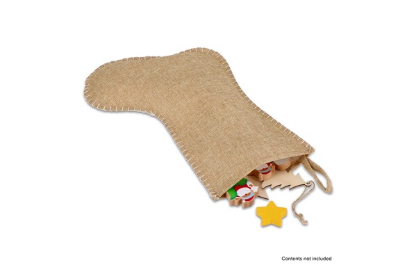 Bas de Noël en jute avec coutures décoratives 40 cm