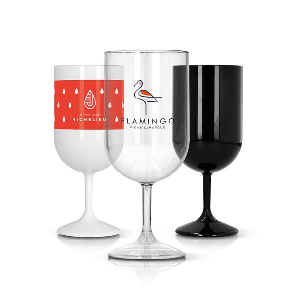 VERRE A PIED EN PLASTIQUE REUTILISABLE TRITAN 18 cl RAS BORD - Blanc opaque