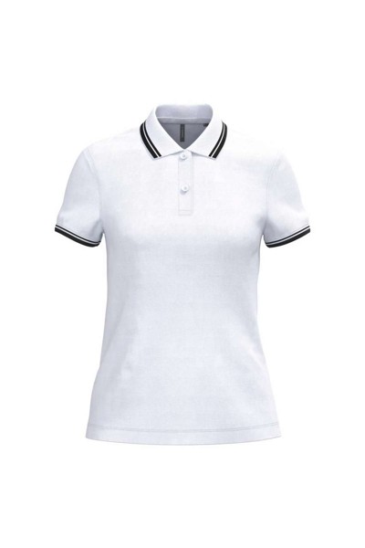 Ladie's Short-Sleeved Poloshirt With Contrasting Piping - White / Black / S