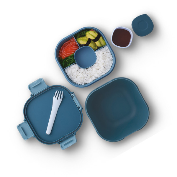 BOITE A REPAS (LUNCH BOX) MULTI-COMPARTIMENTS AVEC FOURCHETTE - Gris