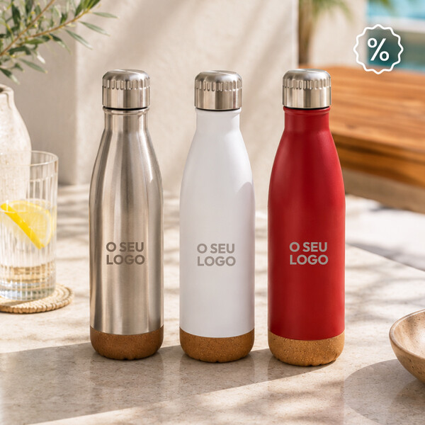 Garrafa de Aço Inoxidável com Parede Dupla e Base de Cortiça de 560mL