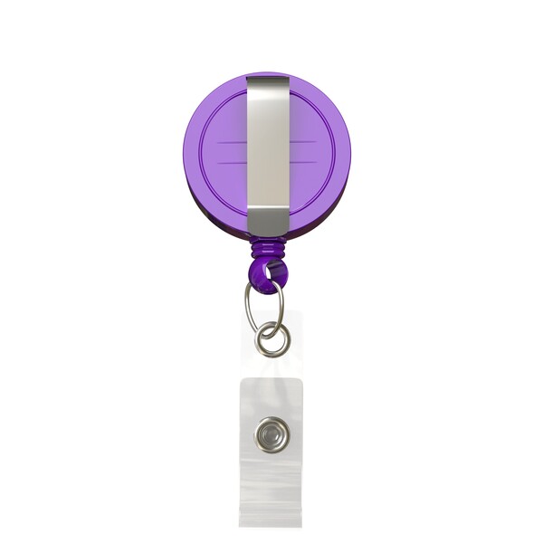 Bobina per badge retrattile di forma rotonda con logo ⌀2,8cm - Colore pieno / Viola vivo / Clip