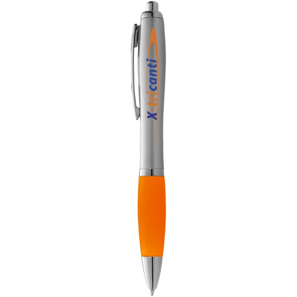Nash ballpoint pen with silver barrel and coloured grip - Silver / Orange