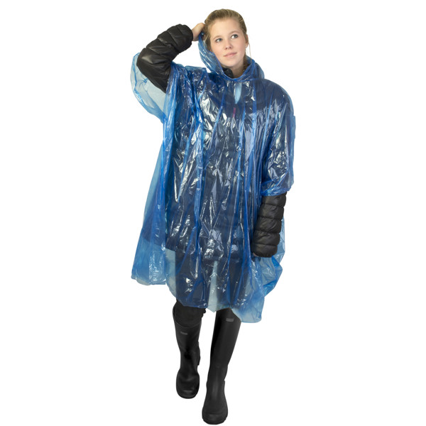 Poncho impermeabile monouso in materiale riciclato certificato GRS con custodia Mayan - Blu royal