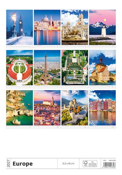 Nástěnný kalendář Europe 2027